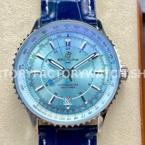 BLS Factory Breitling Navitimer GMT A32310171C1P1 41mm Steel Leather Strap Ice Blue Dial