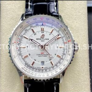BLS Factory Breitling Navitimer GMT A32310211G1P1 41mm Steel Leather Strap Silver Dial