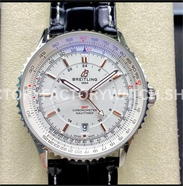 BLS Factory Breitling Navitimer GMT A32310211G1P1 41mm Steel Leather Strap Silver Dial (6) BLS Factory Breitling Navitimer GMT A32310211G1P1 41mm Steel Leather Strap Silver Dial