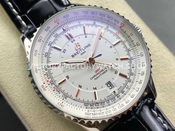 BLS Factory Breitling Navitimer GMT A32310211G1P1 41mm Steel Leather Strap Silver Dial (8) BLS Factory Breitling Navitimer GMT A32310211G1P1 41mm Steel Leather Strap Silver Dial