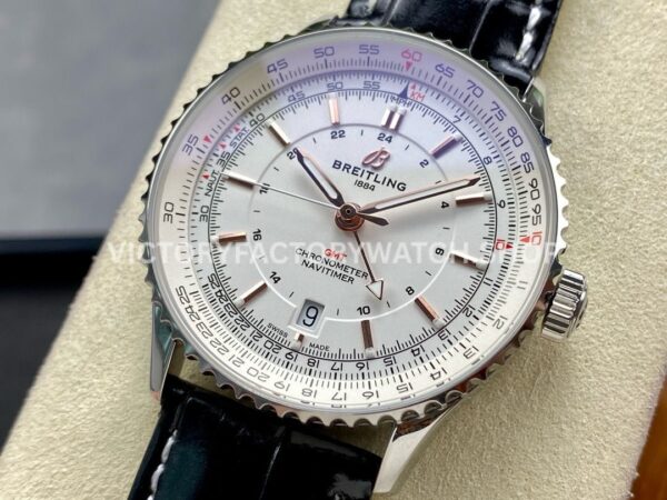 BLS Factory Breitling Navitimer GMT A32310211G1P1 41mm Steel Leather Strap Silver Dial (9) BLS Factory Breitling Navitimer GMT A32310211G1P1 41mm Steel Leather Strap Silver Dial