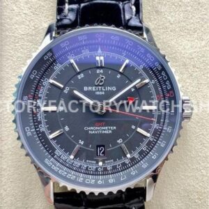 BLS Factory Breitling Navitimer GMT A32310251B1P1 41mm Steel Leather Strap Black Dial