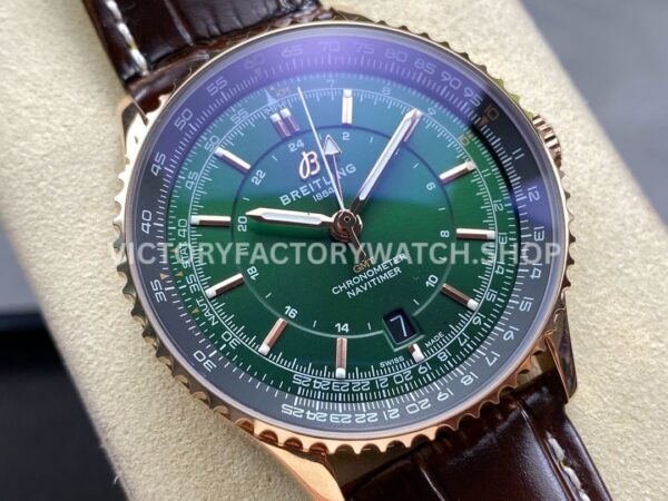 BLS Factory Breitling Navitimer GMT R32310251L1R1 41mm Rose Gold Leather Strap Green Dial (3) BLS Factory Breitling Navitimer GMT R32310251L1R1 41mm Rose Gold Leather Strap Green Dial