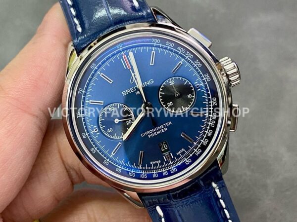 BLS Factory Breitling Premier Chronograph Date AB0118A61C1P2 42mm Steel Leat ( BLS Factory Breitling Premier Chronograph Date AB0118A61C1P2 42mm Steel Leather Strap Black Eye Blue Dial