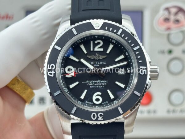 BLS Factory Breitling Superocean A17366021B1S1 42mm Steel Rubber Strap Arabic numerals Black Dial