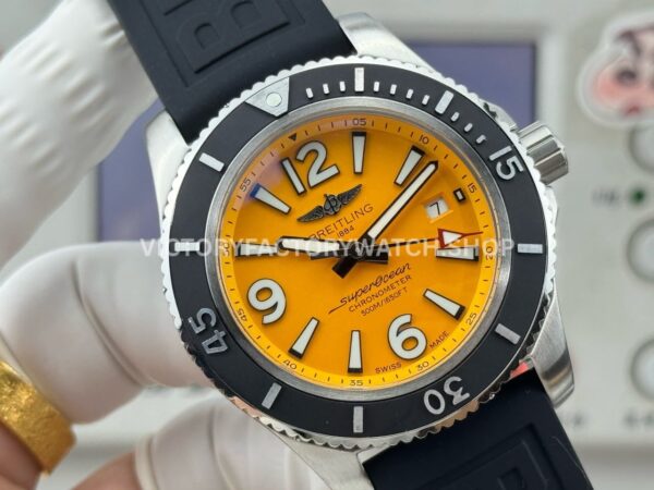 BLS Factory Breitling Superocean A17366D71I1S1 42mm Steel Rubber Strap Arabic numerals Yellow Dial