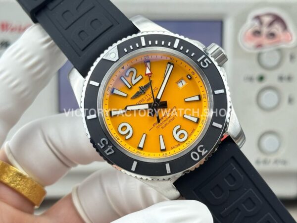 BLS Factory Breitling Superocean A17366D71I1S1 42mm Steel Rubber Strap Arabic numerals Yellow Dial