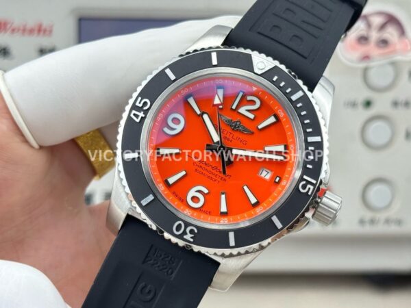 BLS Factory Breitling Superocean A17366D71O1S2 42mm Steel Rubber Strap Arabic numerals Orange Dial (2) BLS Factory Breitling Superocean A17366D71O1S2 42mm Steel Rubber Strap Arabic numerals Orange Dial