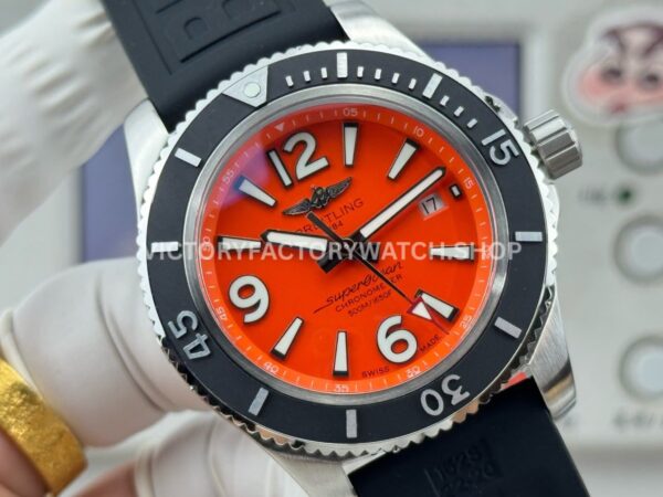 BLS Factory Breitling Superocean A17366D71O1S2 42mm Steel Rubber Strap Arabic numerals Orange Dial (8) BLS Factory Breitling Superocean A17366D71O1S2 42mm Steel Rubber Strap Arabic numerals Orange Dial