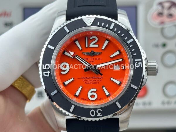 BLS Factory Breitling Superocean A17366D71O1S2 42mm Steel Rubber Strap Arabic numerals Orange Dial (9) BLS Factory Breitling Superocean A17366D71O1S2 42mm Steel Rubber Strap Arabic numerals Orange Dial