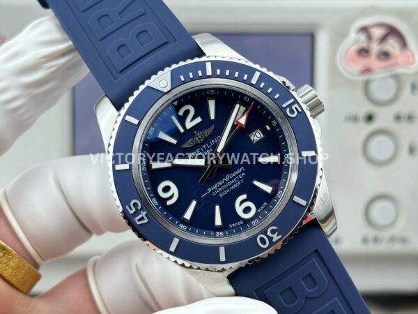 BLS Factory Breitling Superocean A17366D81C1A1 42mm Steel Rubber Strap Arabic numerals Blue Dial (7) BLS Factory Breitling Superocean A17366D81C1A1 42mm Steel Rubber Strap Arabic numerals Blue Dial