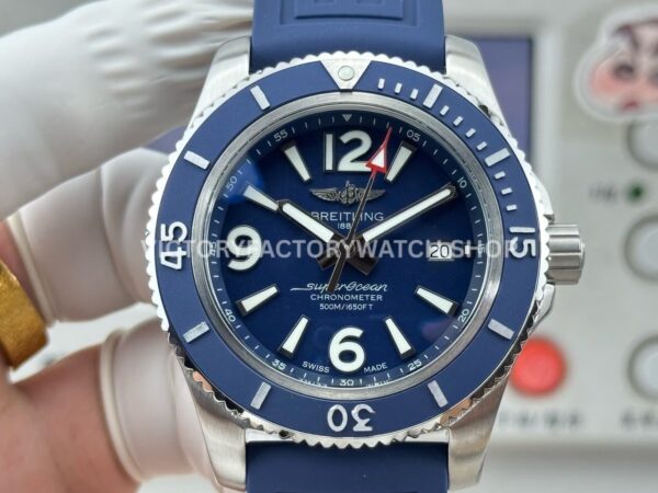 BLS Factory Breitling Superocean A17366D81C1A1 42mm Steel Rubber Strap Arabic numerals Blue Dial (8) BLS Factory Breitling Superocean A17366D81C1A1 42mm Steel Rubber Strap Arabic numerals Blue Dial