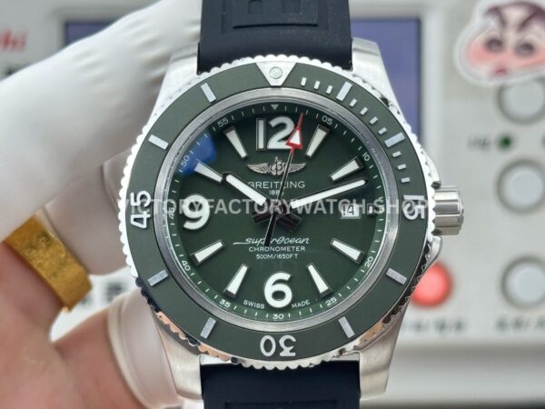 BLS Factory Breitling Superocean A17367A11L1W1 42mm Steel Rubber Strap Arabic numerals Green Dial (4) BLS Factory Breitling Superocean A17367A11L1W1 42mm Steel Rubber Strap Arabic numerals Green Dial