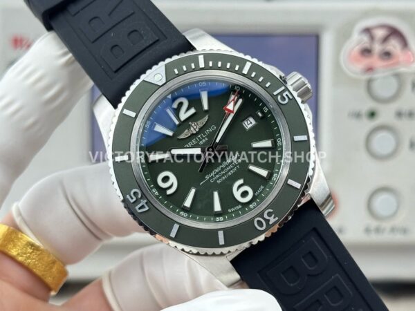 BLS Factory Breitling Superocean A17367A11L1W1 42mm Steel Rubber Strap Arabic numerals Green Dial (7) BLS Factory Breitling Superocean A17367A11L1W1 42mm Steel Rubber Strap Arabic numerals Green Dial