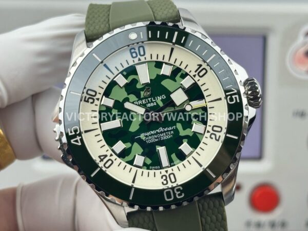 BLS Factory Breitling Superocean E10379D31L1E1 46mm Steel Green Rubber Strap Green Dial