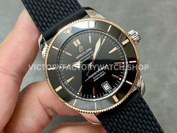 BLS Factory Breitling Superocean Heritage B20 UB2010121B1S1 42mm Half Rose Gold Rubber Strap Black Dial