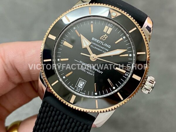 BLS Factory Breitling Superocean Heritage B20 UB2010121B1S1 42mm Half Rose Gold Rubber Strap Black Dial