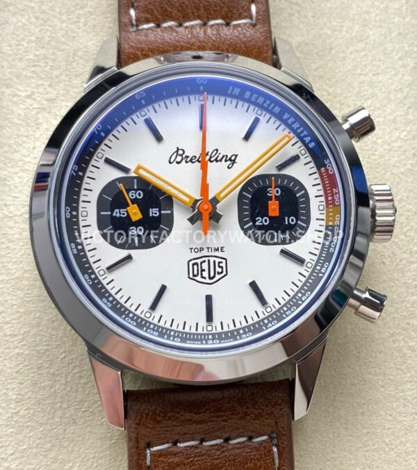 BLS Factory Breitling Top Time B01 A233101A1A1X1 42mm Steel Brown Leather Strap Black Eye White Dial (7) BLS Breitling Top Time B01 A233101A1X1 black eye white dial