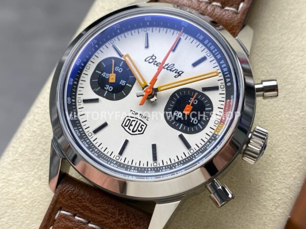 BLS Factory Breitling Top Time B01 A233101A1A1X1 42mm Steel Brown Leather Strap Black Eye White Dial (8) BLS Factory Breitling Top Time B01 A233101A1A1X1 42mm Steel Brown Leather Strap Black Eye White Dial