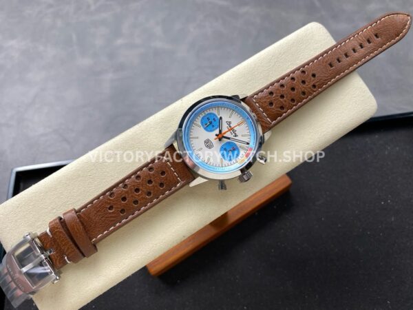 BLS Factory Breitling Top Time B01 A233112A1A1X1 42mm Steel Brown Leather Strap Light Blue Eye White Dial