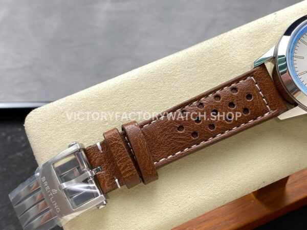 BLS Factory Breitling Top Time B01 A233112A1A1X1 42mm Steel Brown Leather Strap Light Blue Eye White Dial