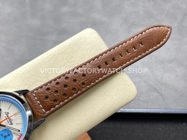 BLS Factory Breitling Top Time B01 A233112A1A1X1 42mm Steel Brown Leather Strap Light Blue Eye White Dial
