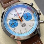 BLS Factory Breitling Top Time B01 A233112A1A1X1 42mm Steel Brown Leather Strap Light Blue Eye White Dial