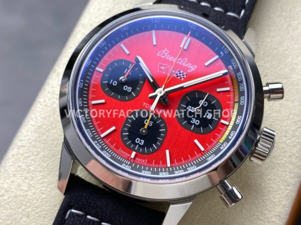 BLS Factory Breitling Top Time B01 A25310241K1X1 42mm Steel Black Leather Strap Red Dial