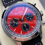 BLS Factory Breitling Top Time B01 A25310241K1X1 42mm Steel Black Leather Strap Red Dial