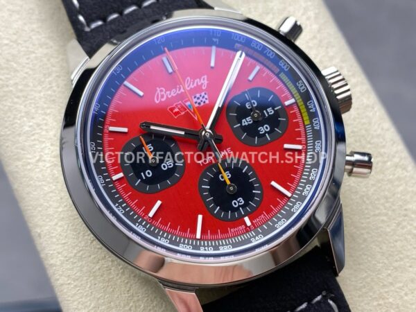 BLS Factory Breitling Top Time B01 A25310241K1X1 42mm Steel Black Leather Strap Red Dial
