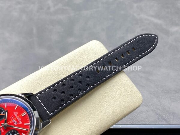 BLS Factory Breitling Top Time B01 A25310241K1X1 42mm Steel Black Leather Strap Red Dial