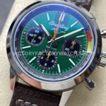BLS Factory Breitling Top Time B01 AB01762A1L1X1 42mm Steel Black Leather Strap Green Dial