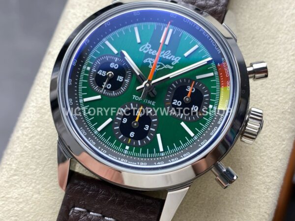 BLS Factory Breitling Top Time B01 AB01762A1L1X1 42mm Steel Black Leather Strap Green Dial