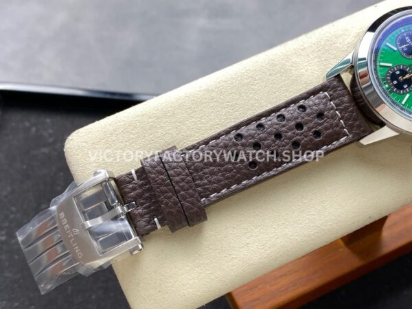 BLS Factory Breitling Top Time B01 AB01762A1L1X1 42mm Steel Black Leather Strap Green Dial