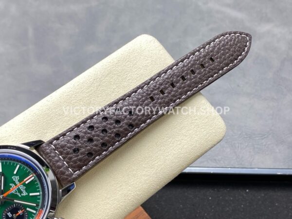 BLS Factory Breitling Top Time B01 AB01762A1L1X1 42mm Steel Black Leather Strap Green Dial