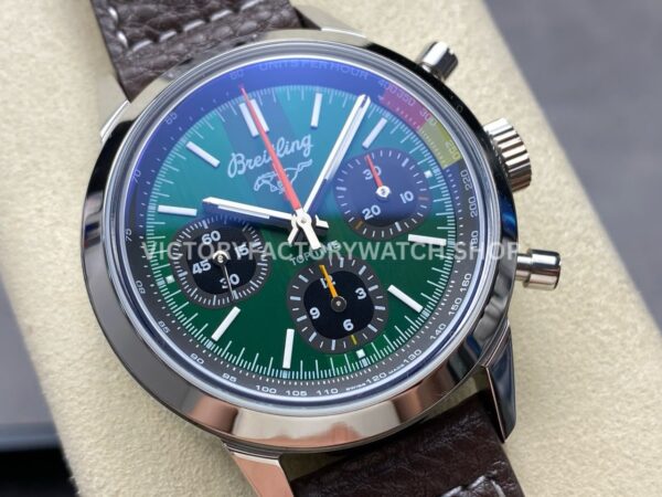 BLS Factory Breitling Top Time B01 AB01762A1L1X1 42mm Steel Black Leather Strap Green Dial