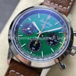 BLS Factory Breitling Top Time B01 AB01762A1L1X1 42mm Steel Brown Leather Strap Green Dial