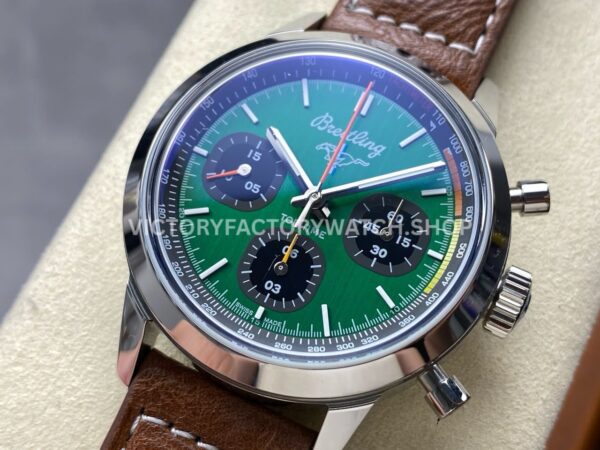 BLS Factory Breitling Top Time B01 AB01762A1L1X1 42mm Steel Brown Leather Strap Green Dial