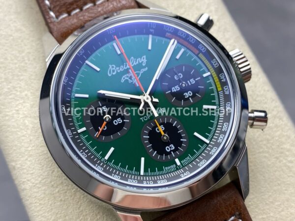 BLS Factory Breitling Top Time B01 AB01762A1L1X1 42mm Steel Brown Leather Strap Green Dial