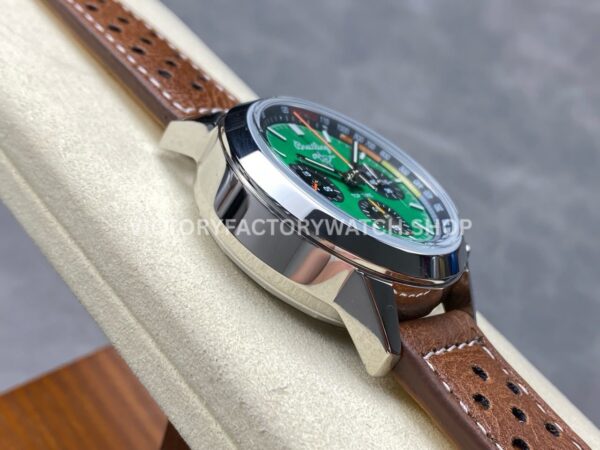 BLS Factory Breitling Top Time B01 AB01762A1L1X1 42mm Steel Brown Leather Strap Green Dial