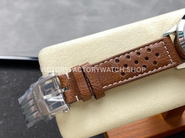 BLS Factory Breitling Top Time B01 AB01763A1C1X1 42mm Steel Brown Leather Strap Blue Dial