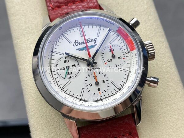 BLS Factory Breitling Top Time B01 AB01766A1A1X1 42mm Steel Red Leather Strap White Dial