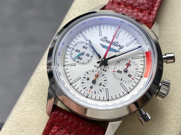 BLS Factory Breitling Top Time B01 AB01766A1A1X1 42mm Steel Red Leather Strap White Dial
