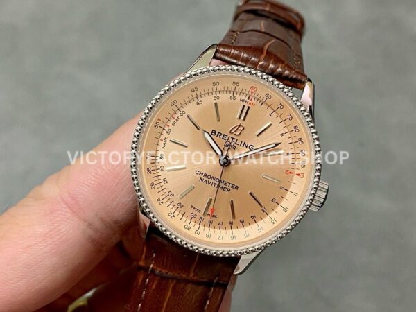 BLS Factory Breitling Women Navitimer A17395201K1P2 35mm Steel Leather Strap Champagne Dial