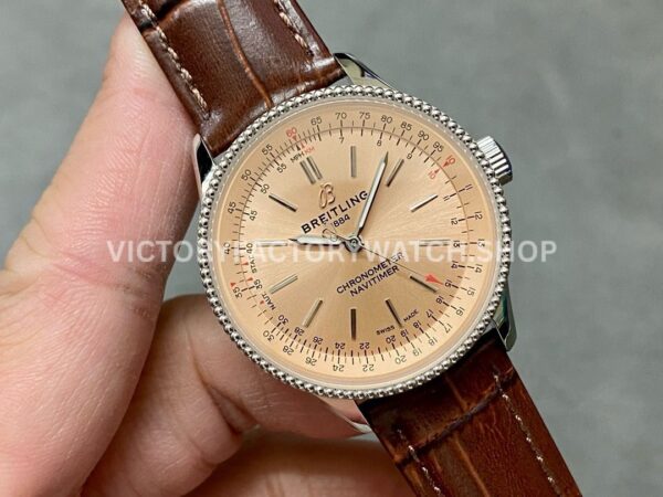 BLS Factory Breitling Women Navitimer A17395201K1P2 35mm Steel Leather Strap Champagne Dial