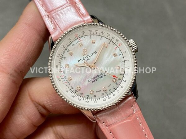 BLS Factory Breitling Women Navitimer A17395211A1P2 35mm Steel Leather Strap Mother of pearl Dial