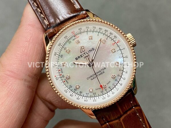 BLS Factory Breitling Women Navitimer R17395211A1P1 35mm Rose Gold Leather Strap Mother of pearl (1) BLS Factory Breitling Women Navitimer R17395211A1P1 35mm Rose Gold Leather Strap Mother of pearl Dial