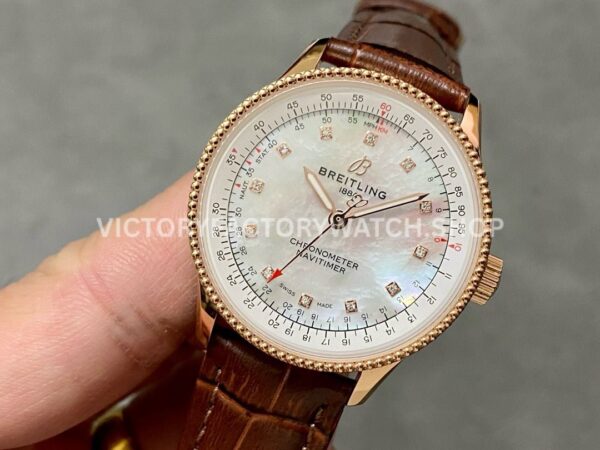 BLS Factory Breitling Women Navitimer R17395211A1P1 35mm Rose Gold Leather Strap Mother of pearl ( (8) BLS Factory Breitling Women Navitimer R17395211A1P1 35mm Rose Gold Leather Strap Mother of pearl Dial