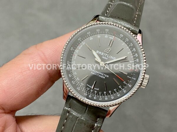 BLS Factory Breitling Women's Navitimer R17395211A1P1 35mm Steel Leather Strap Grey Dial