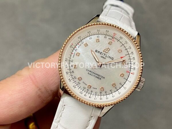BLS Factory Breitling Women Navitimer U17395211A1P4 35mm Rose Gold&Steel Leather Strap Mot ( (4) BLS Factory Breitling Women Navitimer U17395211A1P4 35mm Rose Gold&Steel Leather Strap Mother of pearl Dial